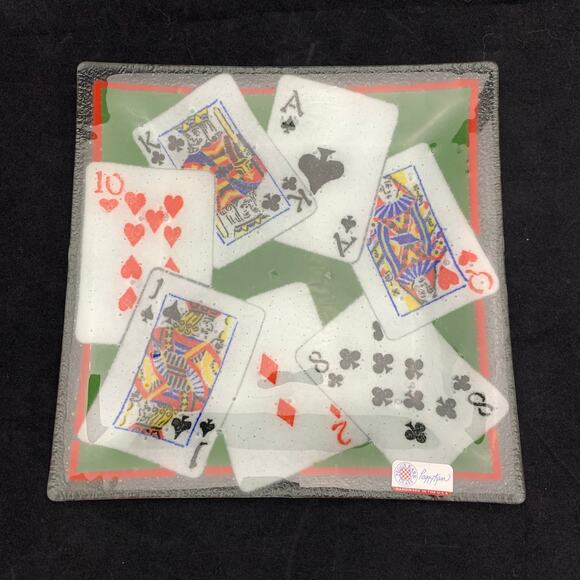 Peggy Karr Fused Glass Playing Cards Serving Platter Bridge Poker Signed 2006 - Picture 6 of 11